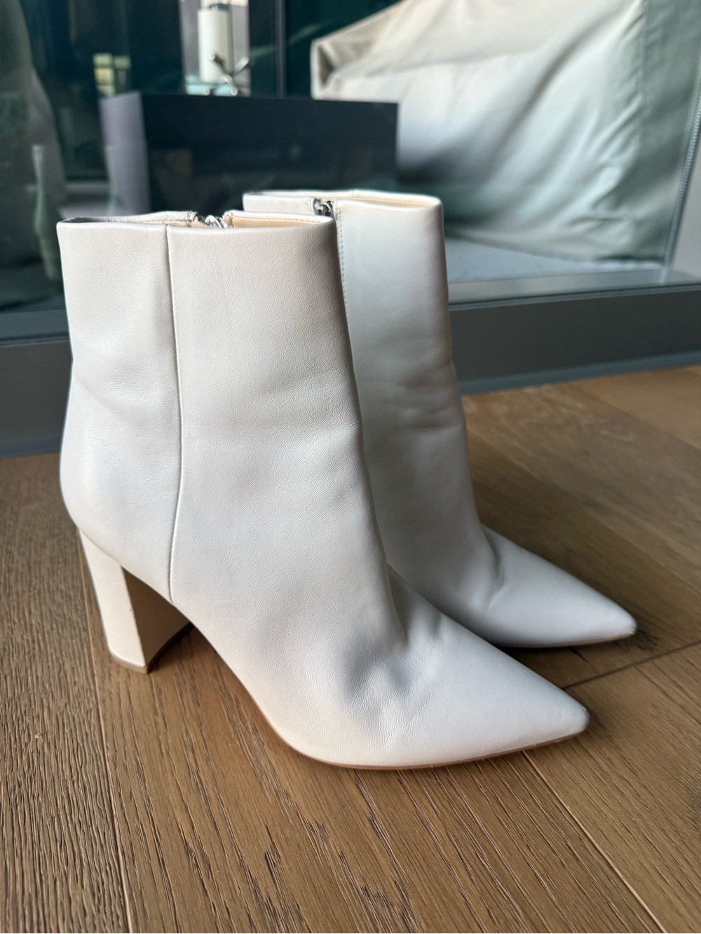 Marc Fisher Ivory Pointed-Toe Block Heel Ankle Boots